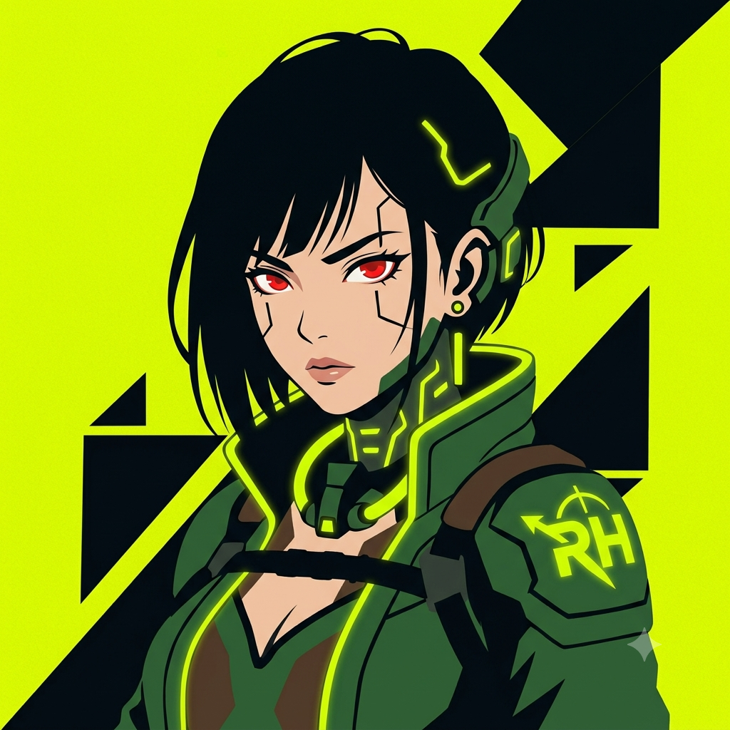 KAEDE — ATLAS lead tracer. Cyberpunk anime operator with neon lime circuit lines.